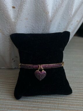 Purple pavé heart charm pendant gold bracelet bangle